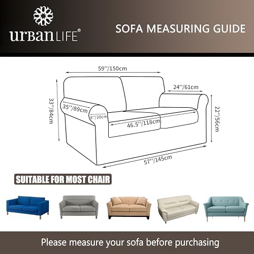 URBANLIFE 3-Piece Stretch Sofa Covers for 2 Cushion Couch, Cream