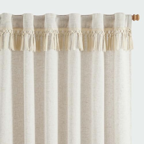 jinchan Linen Curtains Light Filtering Back Tab 50x96 Inch 2 Panels
