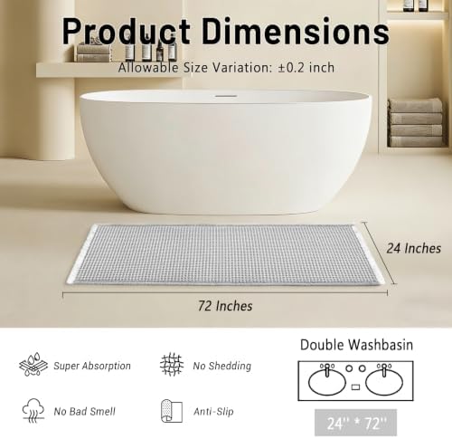 Waffle Bath Mat, 2x6 ft Super Absorbent Bathroom Rug Non Slip Bathroom
