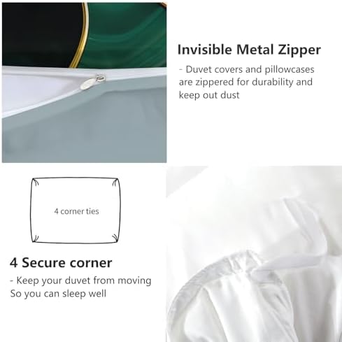 King Duvet Cover Set Abstract Marble Golden Lines, Gray Blue Quilt