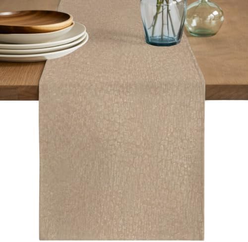 Beige Table Runner 108 Inches Long, Farmhouse Solid Textured Rustic