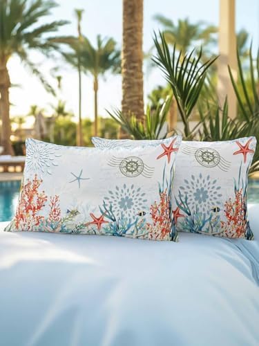 12x20 Outdoor Pillows Set of 2, Coastal Blue Waterproof Throw Pillow