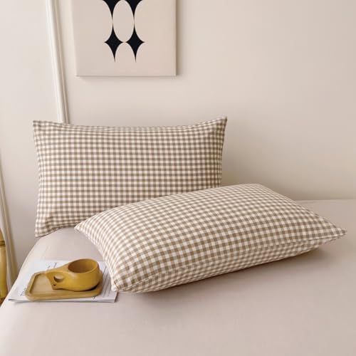 Nayoroom Brown Gingham Duvet Cover Set King Tan Plaid Checkered