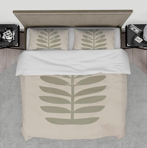 Minimalist Chic Botanical 3 Pieces Duvet Cover Set Vintage Sage Leaves