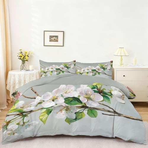 Set Microfiber Duvet Cover King Size, Oil Painting Style Plant Branch