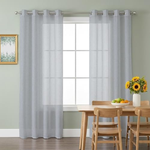 Gray Solid Color Sheer Curtains 63 Inch Length 2 Panels Set for Living
