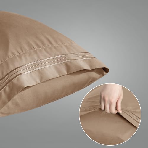 Aormenzy Microfiber Pillow Cases, King Size, Taupe, Set of 2