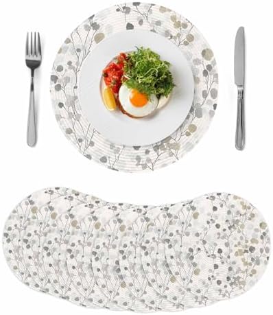 Gray Botanical Round Placemats Set of 8 Farmhouse Spring Summer Floral