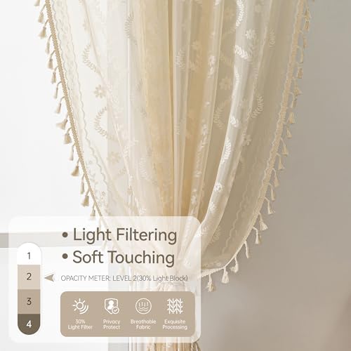 WAZZIO Boho Lace Curtains 2 Panels 108 Inches -Cute Vintage Victorian