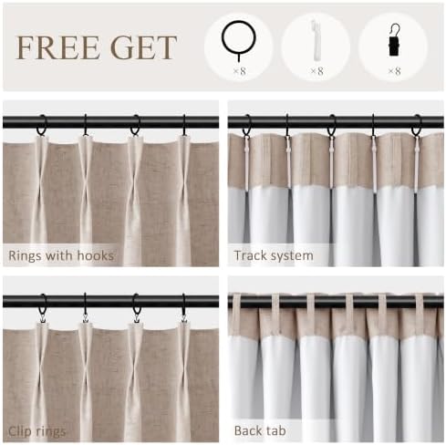 144 Inch Extra Long 100% Blackout Linen Pinch Pleated Curtain Oatmeal