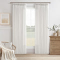 120 Inch Length Semi Sheer Thick Linen Pleat Curtains Ivory Beige