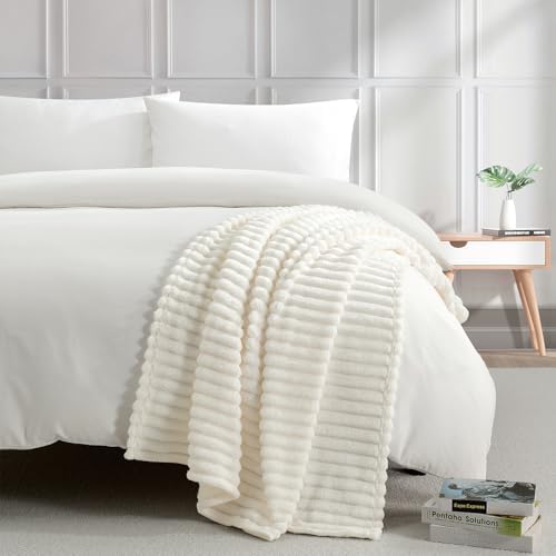 BOURINA Flannel Throw Blanket Fleece Throw Outdoor Blanket White 60x80
