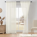 DWCN Ivory Faux Linen Sheer Curtains, 2 Panels, 52x120 Inch