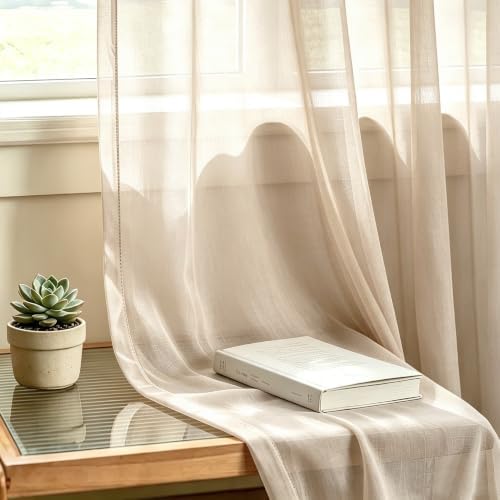 UPOPO Beige Sheer Curtains 72 inches Long Kitchen Dining Living Room