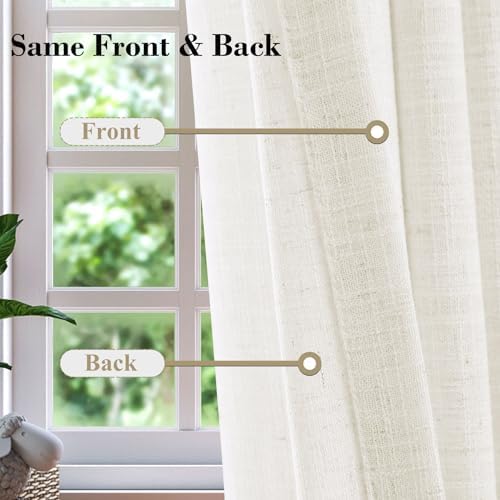 cololeaf Linen Curtains Extra Long 120 inches Natural Linen Textured