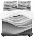 Gray Striped Duvet Cover Set, Modern Abstract Art Wave Moire Gradient
