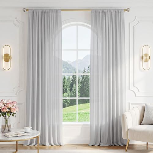 FMFUNCTEX Grey Sheer Curtains, 63 Inch, Rod Pocket, 2 Panels for