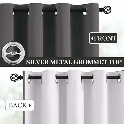 Yakamok 100% Blackout Curtains 52x63 inch Length Charcoal Grey-Bedroom