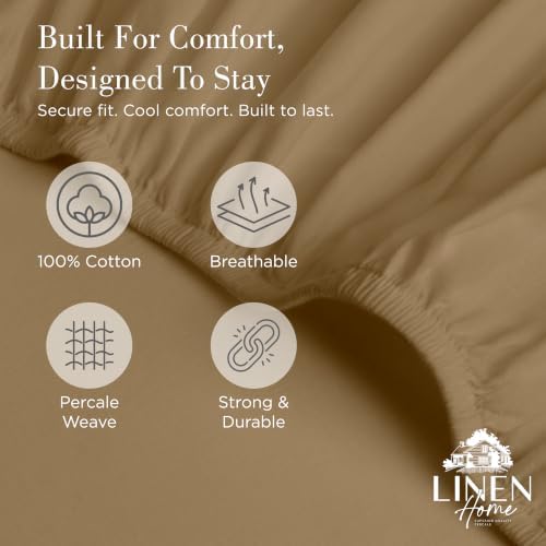 Linen Home Classic 100% Cotton Percale Fitted Sheet Queen Size