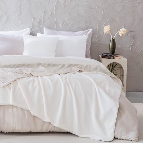 meadow park Double Sided Reversible Waffle and Faux Fur Throw Blanket