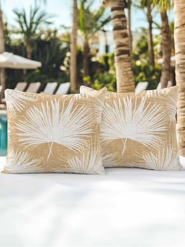 Throw Pillows 18x18 Set of 2, Beige Palm Leaves Coastal Waterproof