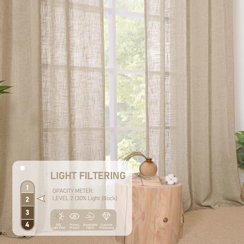 LAMIT Brown Sheer Linen Curtains for Living Room 96 Inches Long 2