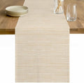 Modern Boho Table Runner 108 Inches, Solid Color Linen Texture Beige