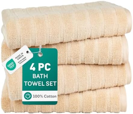 TRIDENT Beige Bath Towels Set of 4, 100% Cotton Quick Dry Bath Towel