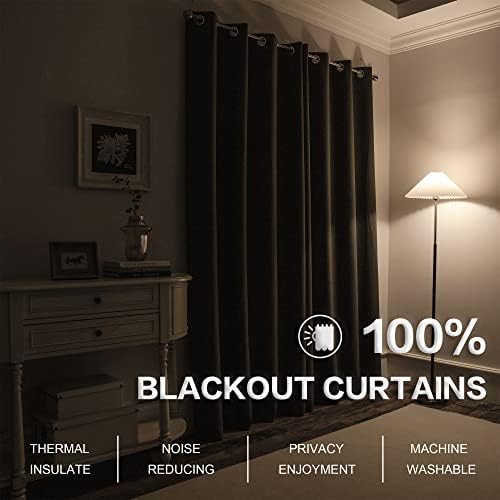 Charcoal Grey 100% Blackout Linen Curtains 96 Inches Long 2 Panels for