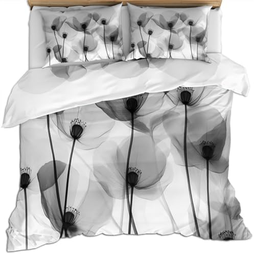 Gray Florals Duvet Cover Set Queen Size European Florals Bedding Set