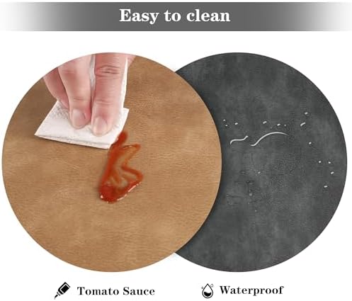 Round Placemats and Coasters Set of 6, Washable Reversible Faux