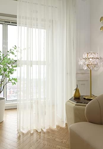 PHILEASY Window Beige Sheer Curtains 120 Inches Long 2 Panels Sheer