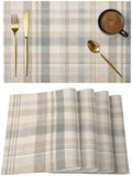 Gray Cream Plaid Placemats Set of 8, Cotton Linen Fabric Place Mats