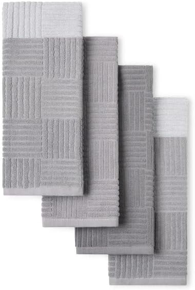 For Gray Basketweave Striped Terrycloth Kitchen Towel Set (Set of 4)