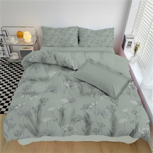 King Duvet Cover Set with Zipper Closure, Parsley and Dandelion