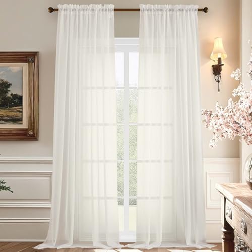 Aiyufeng 108 Inch Ivory Sheer Window Curtains for Farmhouse, Rod