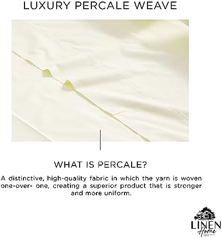 Linen Home 100% Cotton Percale Sheets Twin Size, Cream, Deep Pocket