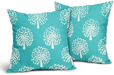 Aqua White Tree Pillow Covers 22X22 Inch Set of 2 Vintage Boho