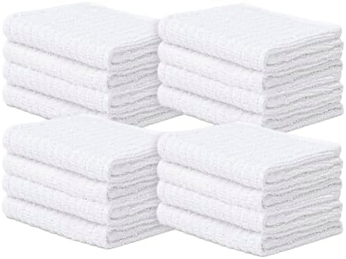 Looperry Ribbed Bar Mop Towels White Terry Cloth Dish Rags, Cotton