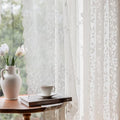 Ivory Lace Sheer Curtains 96 Inch Long 2 Panels with Floral Design