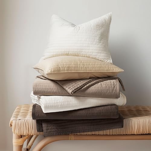 EVERGRACEHOME Cotton Sateen Quilt Set, King Size, Stone Taupe