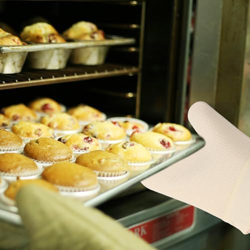 Beige Honeycomb Silicone Oven Mitts Pair for Kitchen Baking