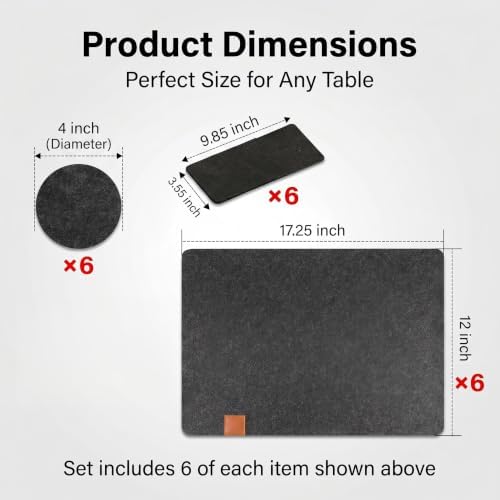 Felt Placemat Set of 18, 6 Placemats, 6 Coasters and 6 Cutlery Bags