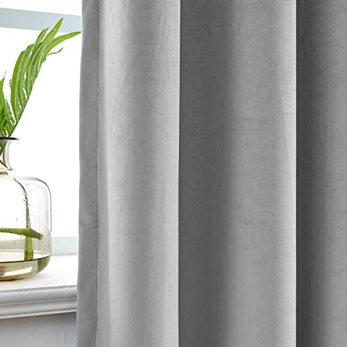 ChadMade 120 Inches Long Velvet Curtains, 2 Panels 52Wx120L Grey, Rod