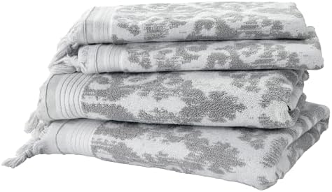 SKL Home Mirage Fringe Bath Towel Set-4pc, 100% Turkish Cotton, Gray