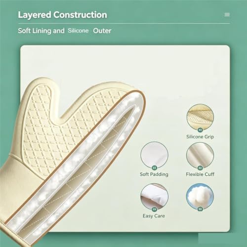 Kitchen 2‐Piece Silicone Oven Mitts for Baking, Cooking and BBQ Use
