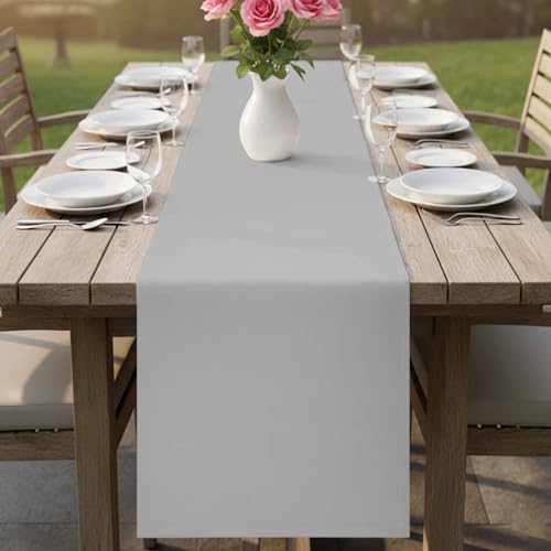 Grey Burlap Cotton Table Runner 72 Inches Long, Modern Pure Gray