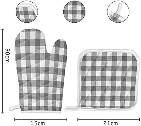 Kitchen Oven Gloves Gray Buffalo Check Plaid Oven Mitts Pot Holder Set
