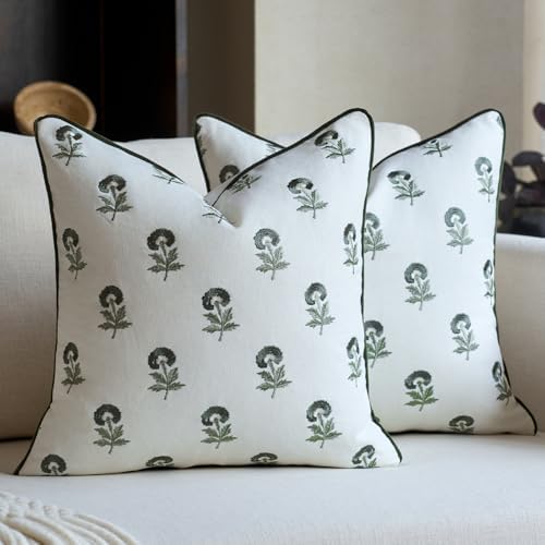 FIOUOVO Embroidered Floral Pillow Covers 20x 20 Set of 2 Cotton