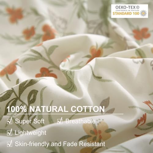 EAVD Reversible Botanical Floral Duvet Cover King White Soft Cotton